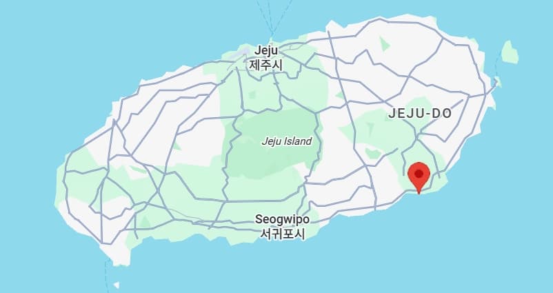 Map of Jeju Island showing retreat location on the southeast coast