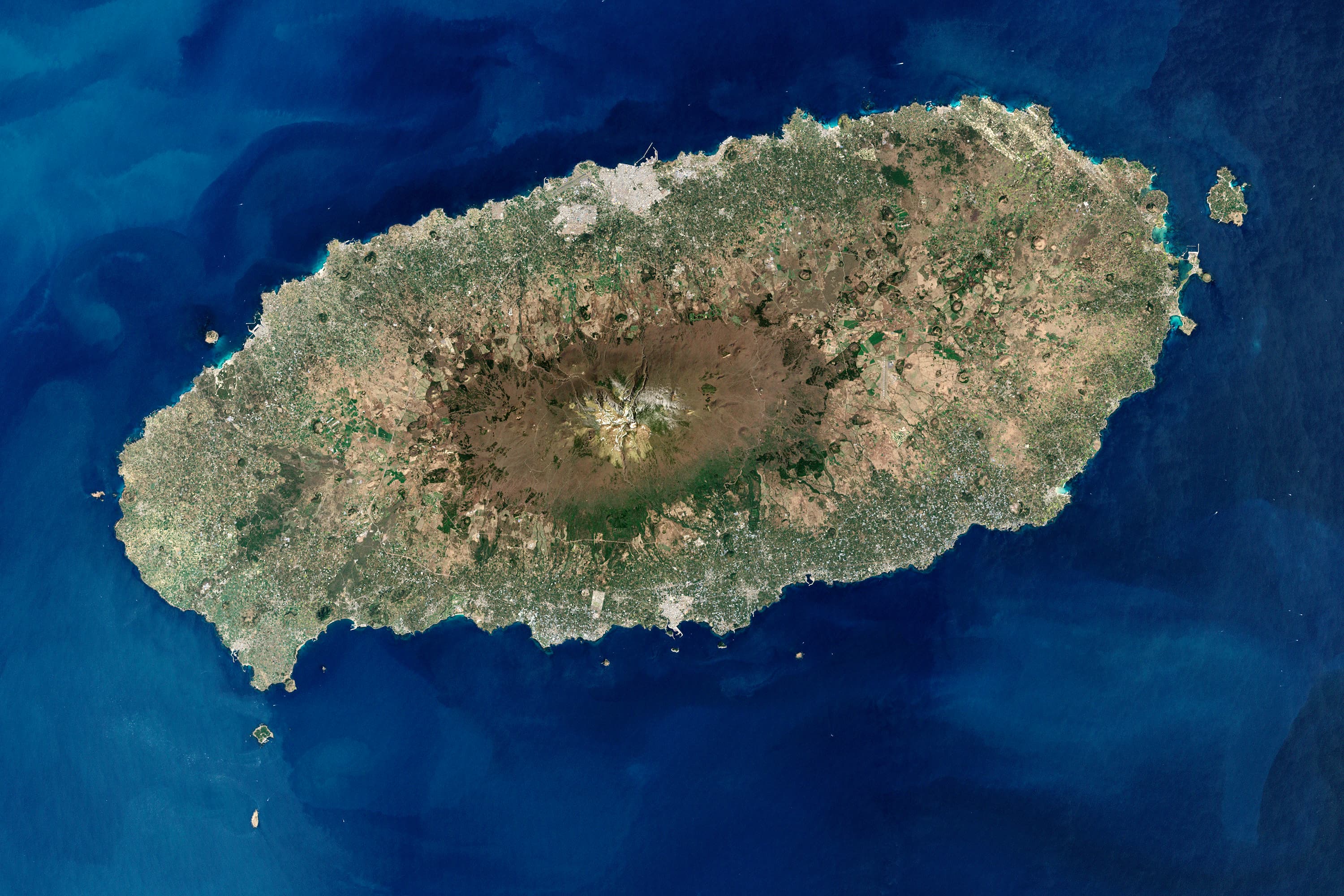 Jeju Island satellite view — volcanic island in the ocean