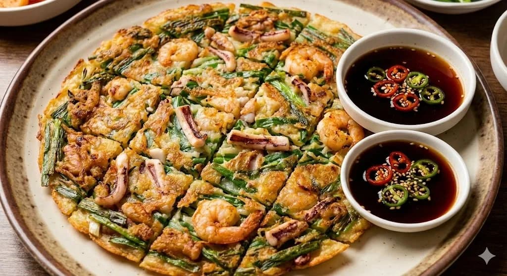 فطيرة المأكولات البحرية بالبصل الأخضر