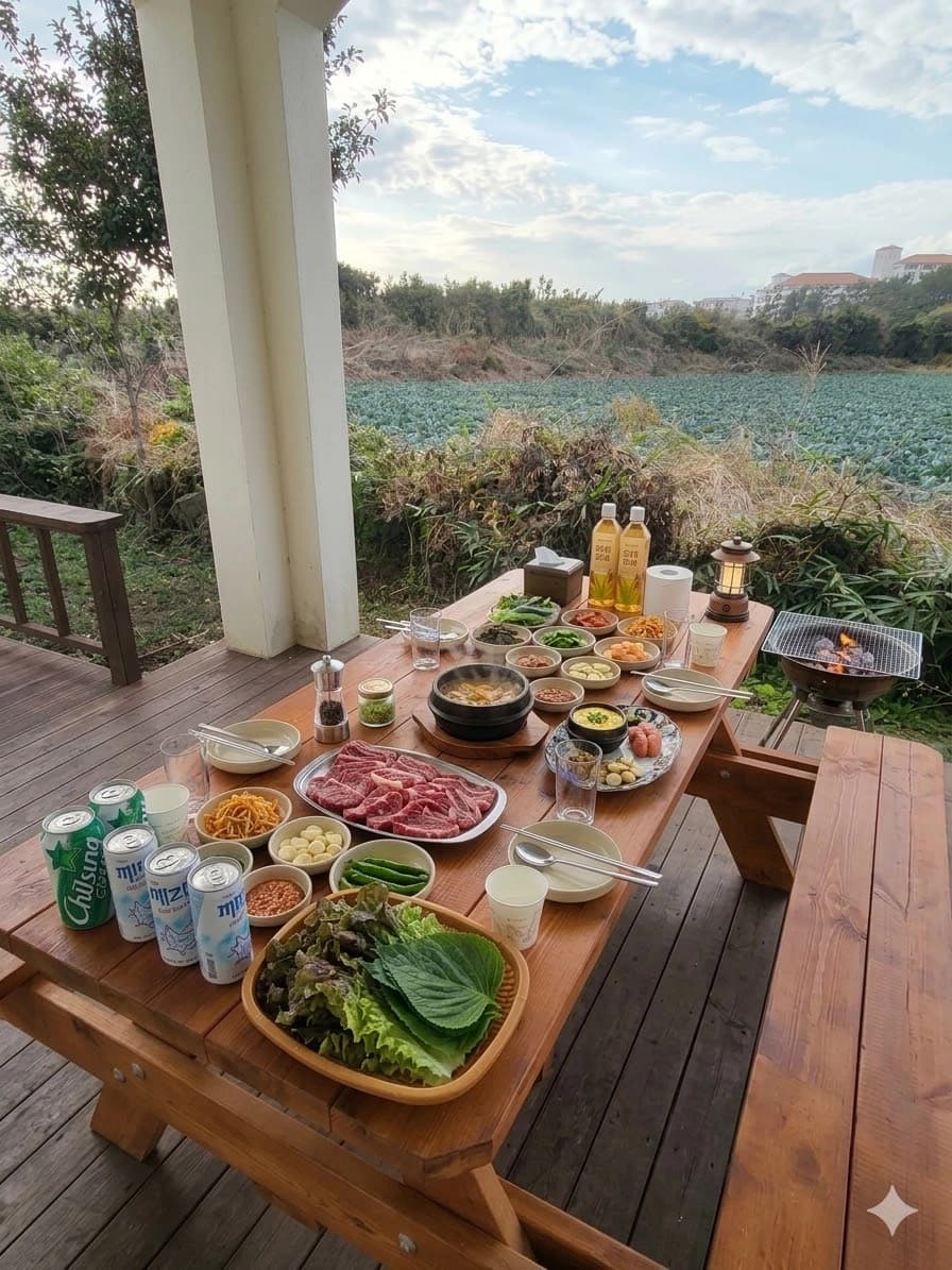 Sunset cookout on the open deck