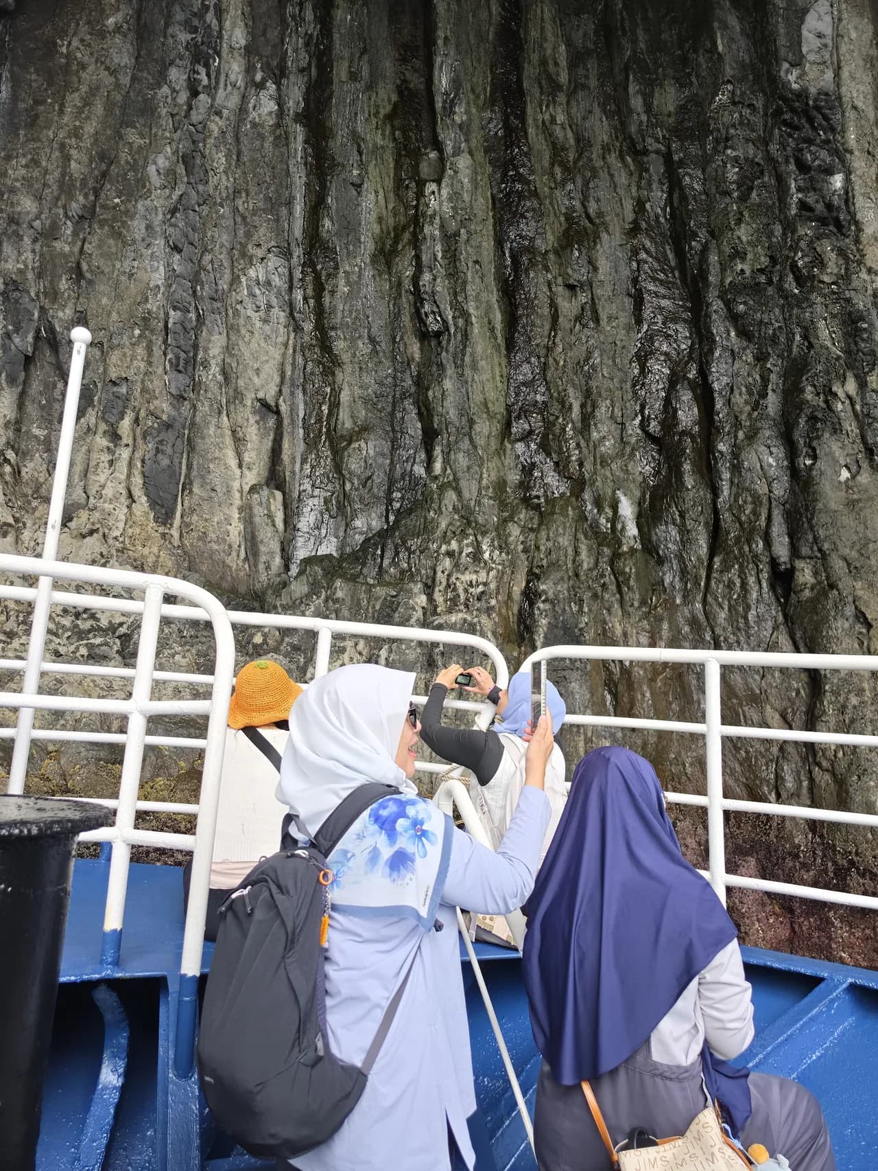 Cruising past towering columnar-basalt cliffs on a coastal boat tour