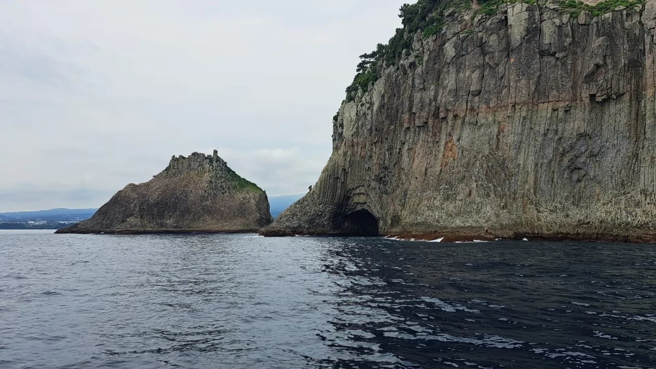 Sea cliffs and open water along the Jeju coast