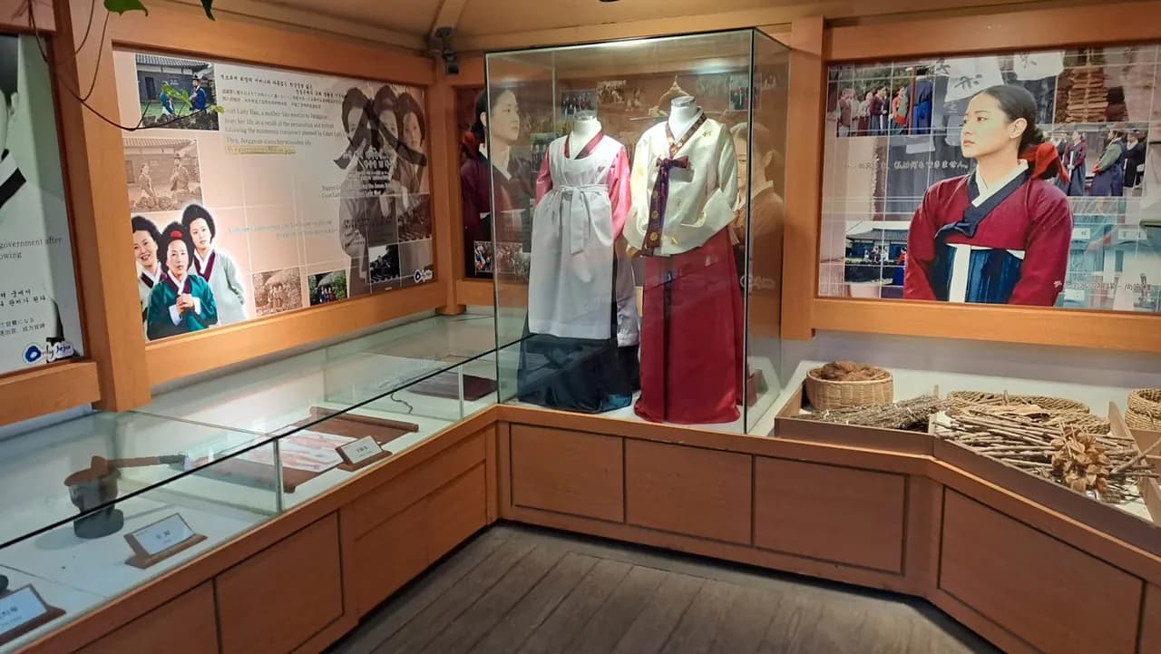 A traditional hanbok costume on display in the folk-village museum