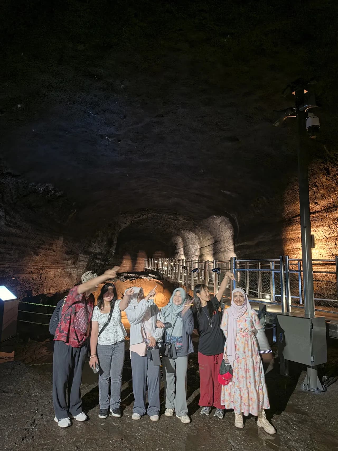 The cohort together inside a lava-tube cave